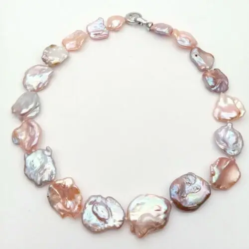 

NEW 18'' Natural Purple Pink Cultured 18x21MM Keshi Pearl Necklace