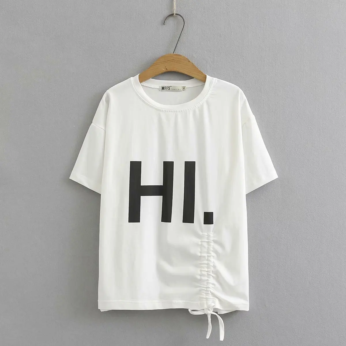 

Женские футболки из хлопка, с круглым вырезом и короткими рукавами, лето размера плюс, женские топы, футболки с буквенным принтом на завязка...