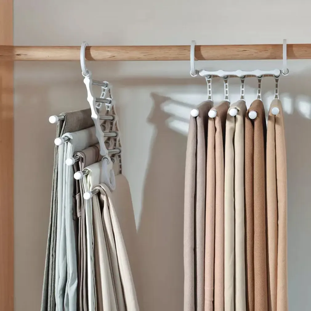

Multi-functional 5 In 1 Trouser Storage Rack Adjustable Pants Tie Storage Shelf Closet Organizer Stainless Steel Clothes Hange