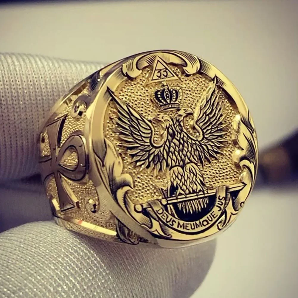

Vintage Men's Crown Double-Headed Eagle Ring Gold Color Royal Aristocrat Eagle Punk Style Rock Biker Jewelry