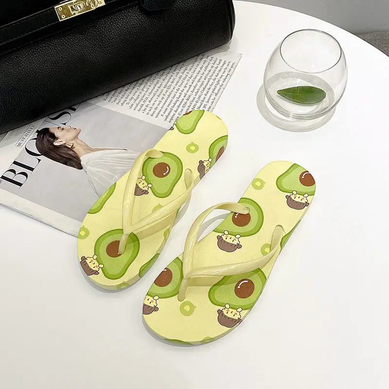 

Summer Cute Cartoon Slippers Women Green Soft Comfort Womens Fruit Flip Flops Lightweight Non-slip Sandals Women claquette femme