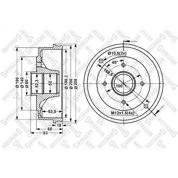 Барабан тормозной Renault R19/Clio all 88 STELLOX 6025 3906 SX|Стояночный тормоз| |