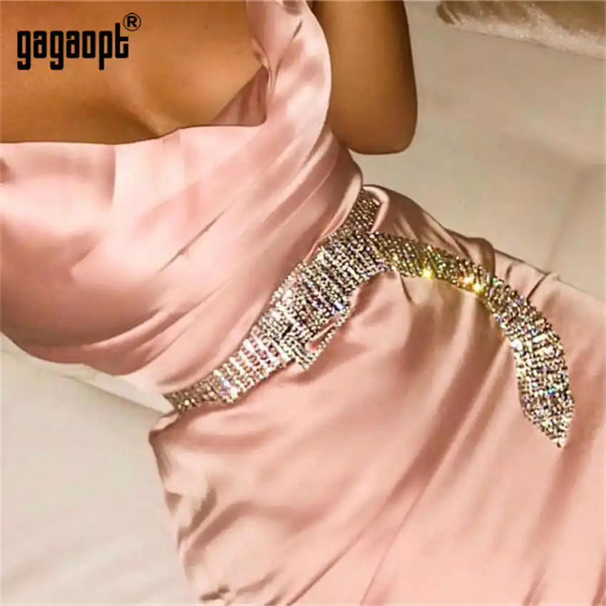 Gagaopt сексуальные полностью Стразы, ремни для женщин, роскошные серебряные широкие пояса, блестящие вечерние пояса для девочек, для ночного клуба, с кристаллами - Окраска металла: Золотой цвет