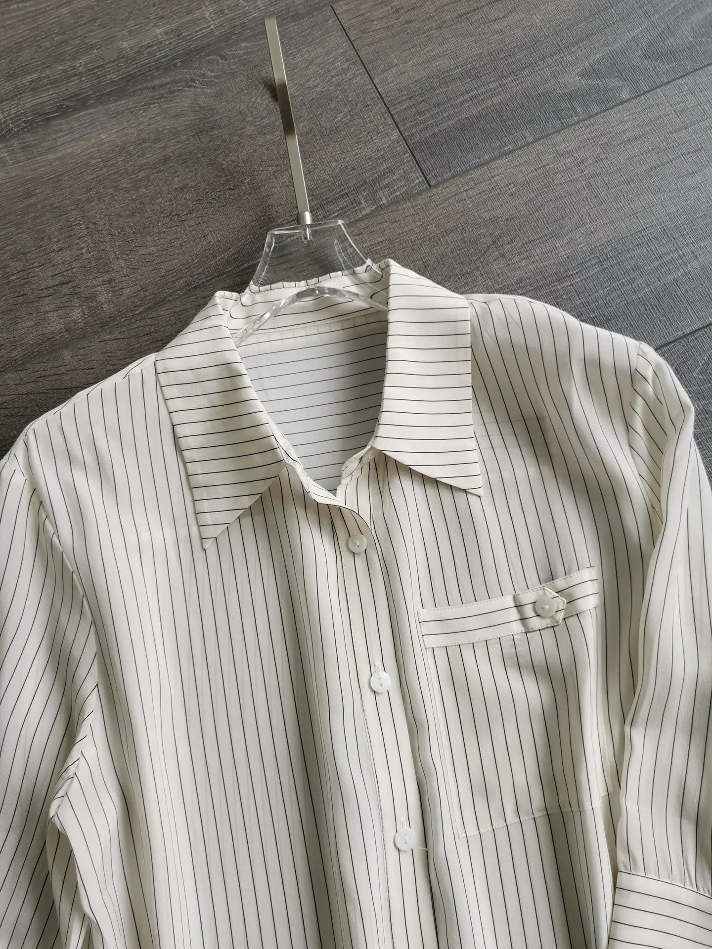 

women 2021 fashion new five-point sleeve lapel stripe slit mid-length silk dress 0329