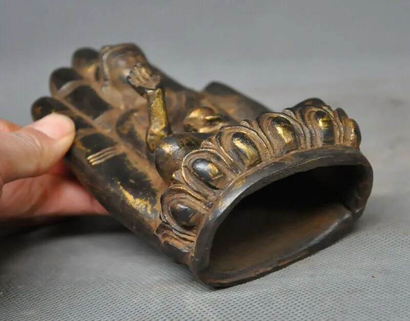 

wedding decoration 6" Tibetan Buddhism bronze gilt Buddha hand Amitayus Sakyamuni Tathagata statue