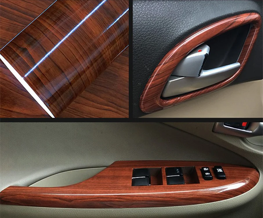 High Glossy Wood Grain Textured Vinyl Sticker Decal Roll Car Interior DIY Film Wrap Automobiles Waterproof Vinyl 7 Sizes Choice