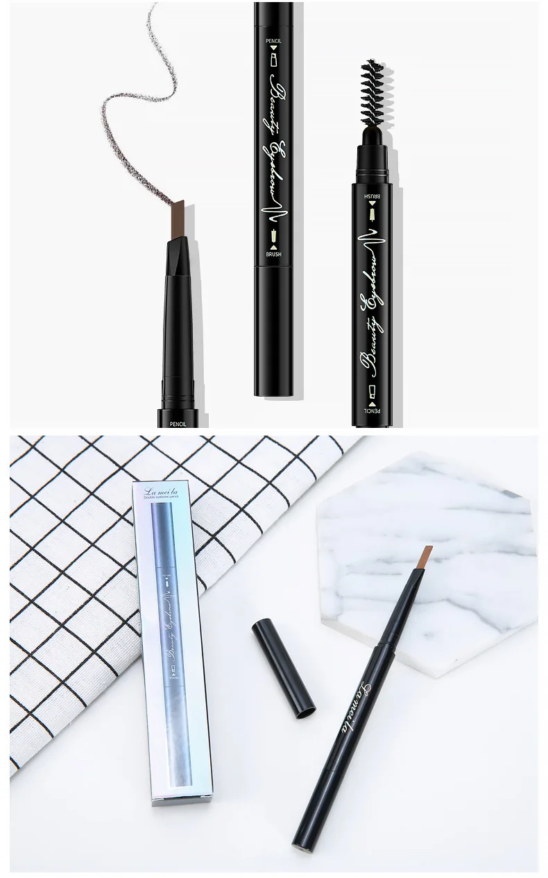 Карандаш для бровей с двойной головкой водостойкий и устойчивый к поту