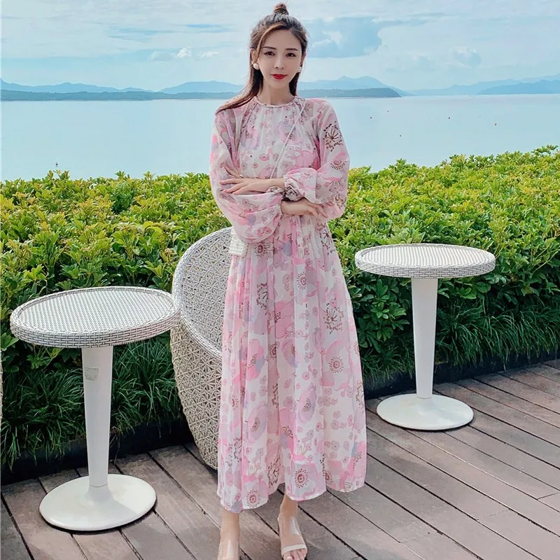 Новинка 2020 весеннее желтое платье с цветочным принтом женское шифоновое