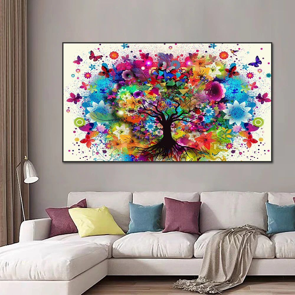 

Abstract Colorful Life Tree Canvas Painting Modern Nordic Landscape plant Posters And Prints Wall Art For Living Room Home Decor