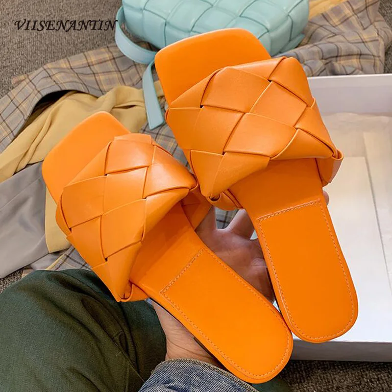 

Сандалии пляжные плетеные с открытым носком, римские шлепанцы, плоская подошва, сланцы, оранжевые, черные, бежевые, лето 2020