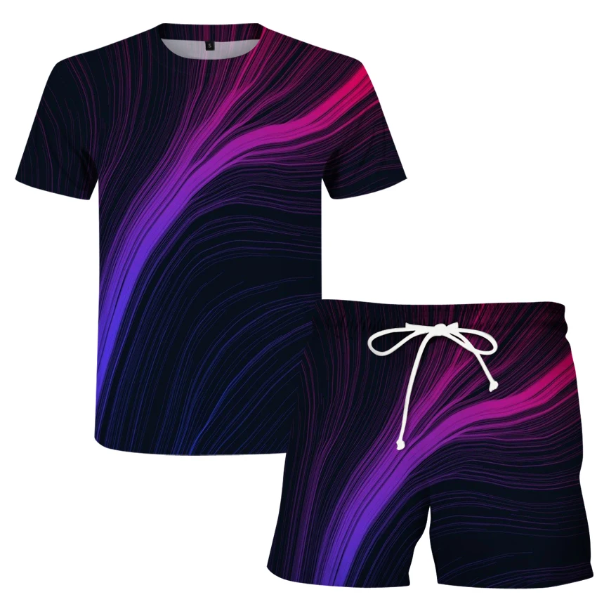 

Water drop beautiful summer suit 3D men's gentleman casual men's suit T-shirt + shorts 2-piece set large