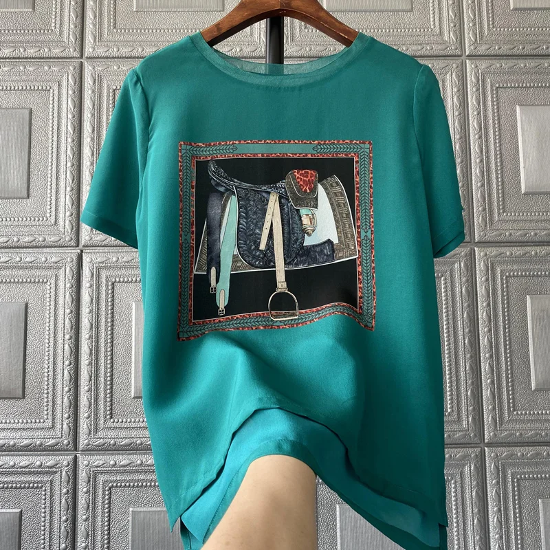 

Блузка Новинка 100% шелк и рубашки Товары Рубашка из шелка с иностранным принтом женская модная рубашка с коротким рукавом Топ из шелка тутов...