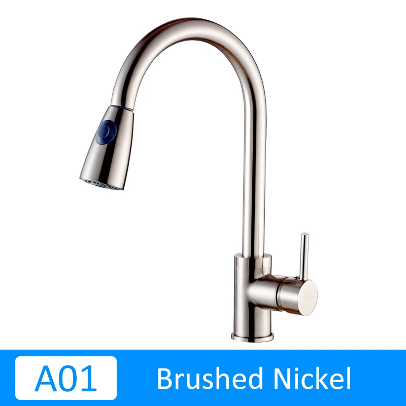 A1-Brushed Nickel Quyanre RU отгрузки хром Никель вытащить Кухня кран с 2-way опрыскиватель 360 Вращение одной ручкой, смеситель для раковины кран - Цвет: A1-Brushed Nickel