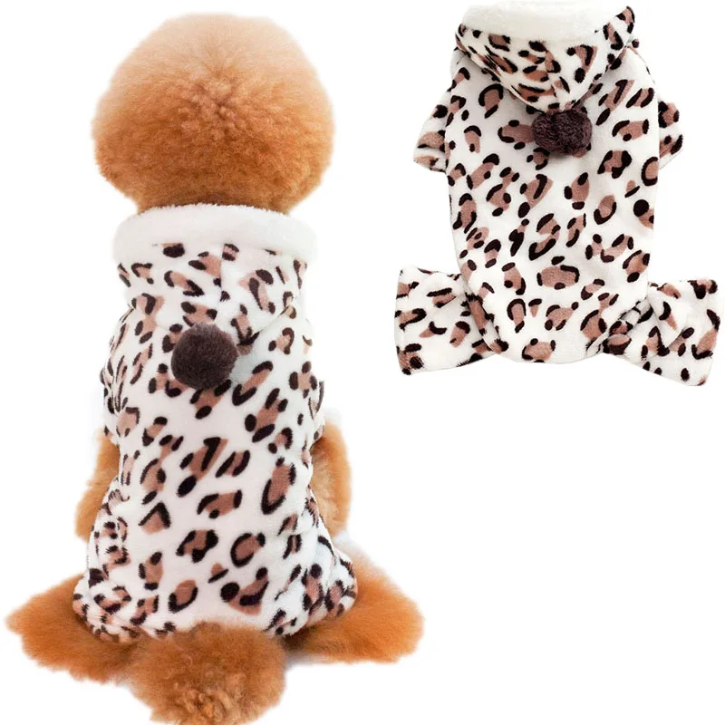 

Soft Warm Leopard Hooded Pet Jumpsuit Flannel Puppy Cat Velvet Pajamas For Small Dogs Sleepingwear Clothing Coat Chiwawa Pug XXL