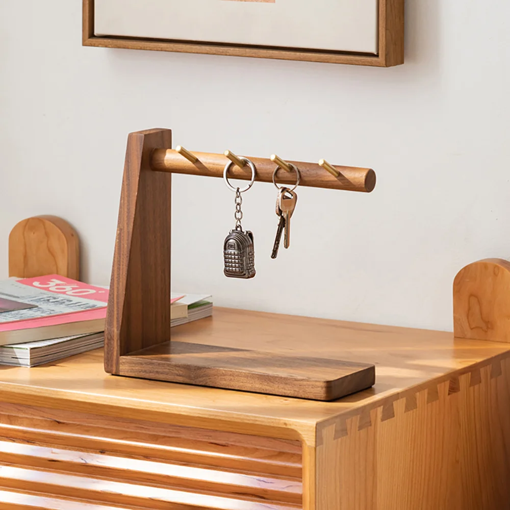 

1 Pc Hand-polished Key Hook Storage Shelf Practical Key Holder (Walnut)