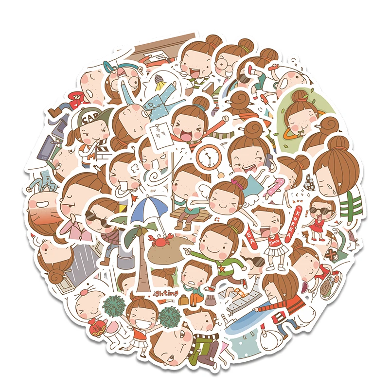 

43Pcs Cute Girl With Meatball Head Sticker Waterproof For Suitcase Refrigerator Skateboard Car Accessories Sticker