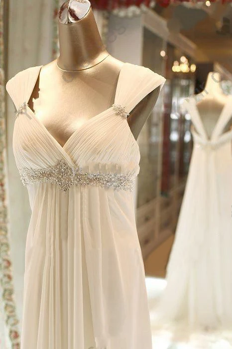 Реальное изображение пляжные свадебные платья в стиле ампир 2016 с рукавами