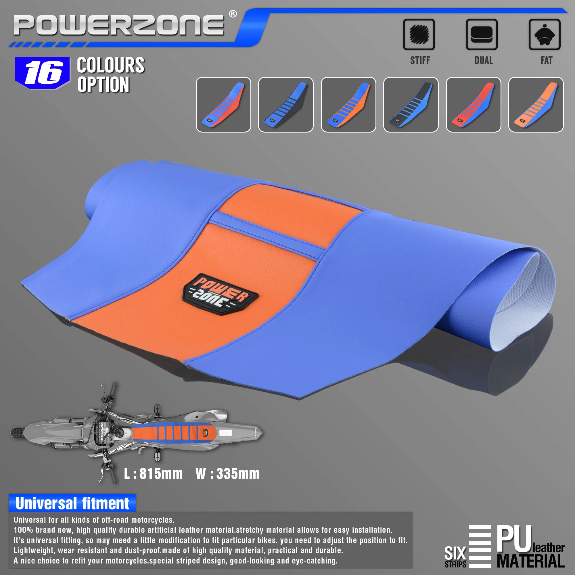 Powerzone Pro Ribbed Rubber Artificial leather Gripper Soft Seat Cover For HONDA YAMAHA SUZUKI KAWASAKI KTM Husqvarn Dirt Bike |