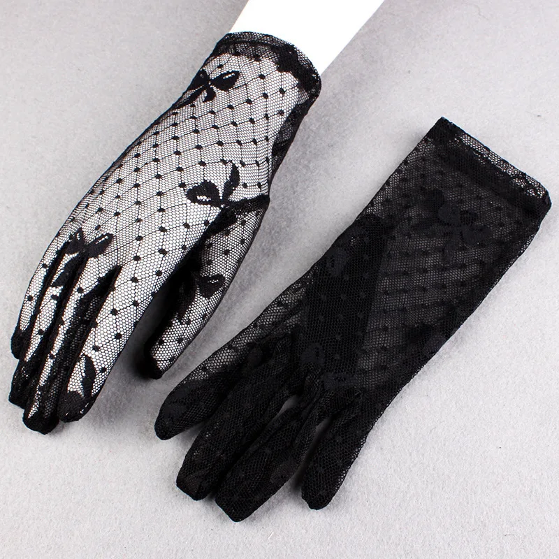 

Female Full Finger Mittens Anti-skid Driving Cycling Gloves Women Hollow-Out Delicate Thin Short Stretch Dressy Dance Gloves