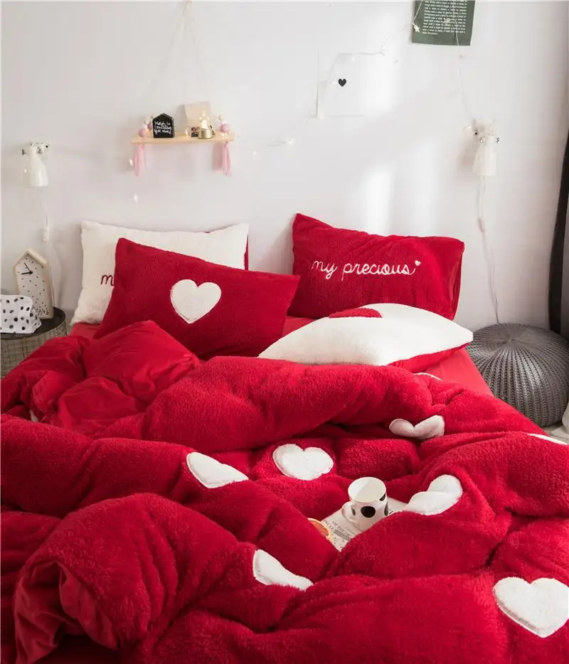 С узором в виде сердца Красный Белый Синий пододеяльник набор король Queen Twin