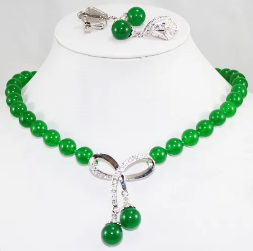 

noblest 10mm green necklace 17 inch + pendant & earrings set