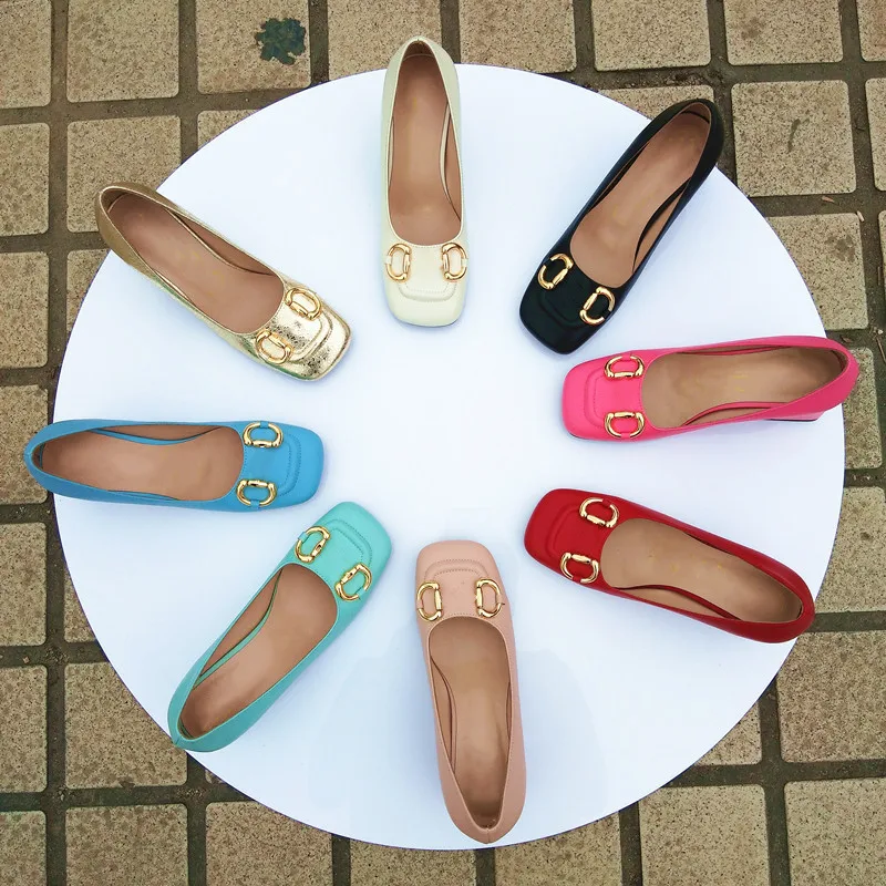

kccook2021new women's shoes square head 7cm high heel candy color dinner shoes metal buckle simple fashion professional shoes