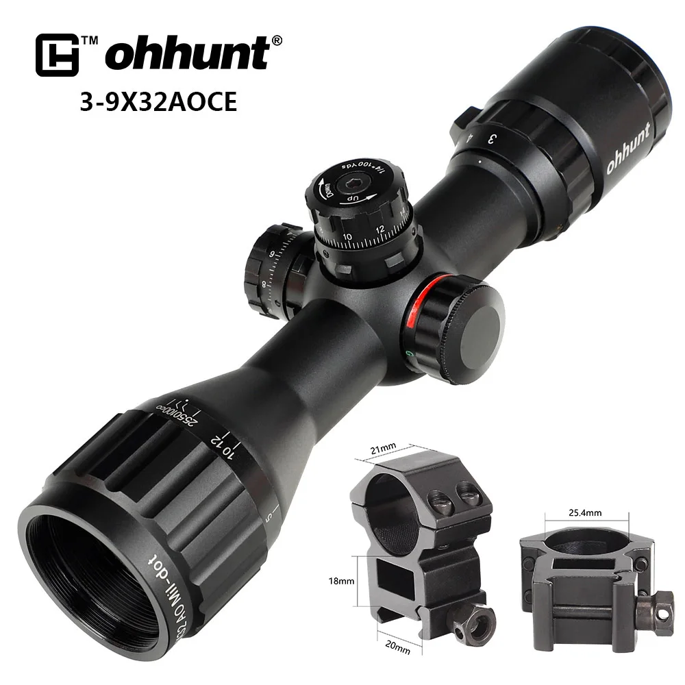 with-Picatinny Rings Ohhunt охотничья оптика 3-9x32 AO Compact 1/2 половина Mil точка сетка оптические прицелы башенки Блокировка с солнцезащитным козырьком тактический прицел - Цвет: with-Picatinny Rings