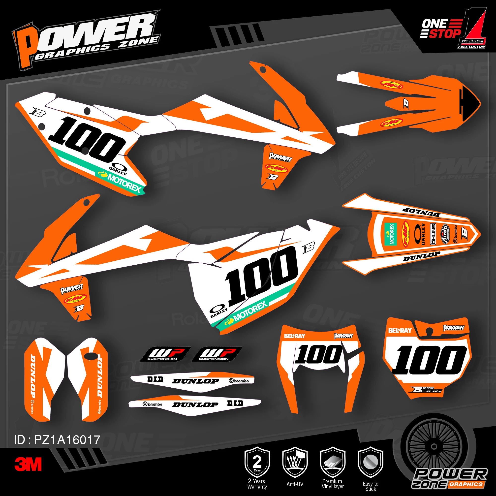 PowerZone Custom Team Graphics деколи для фона 3 м Набор наклеек KTM SX SXF MX 16-18 EXC XCW Enduro 17-19 125 до 500cc 17