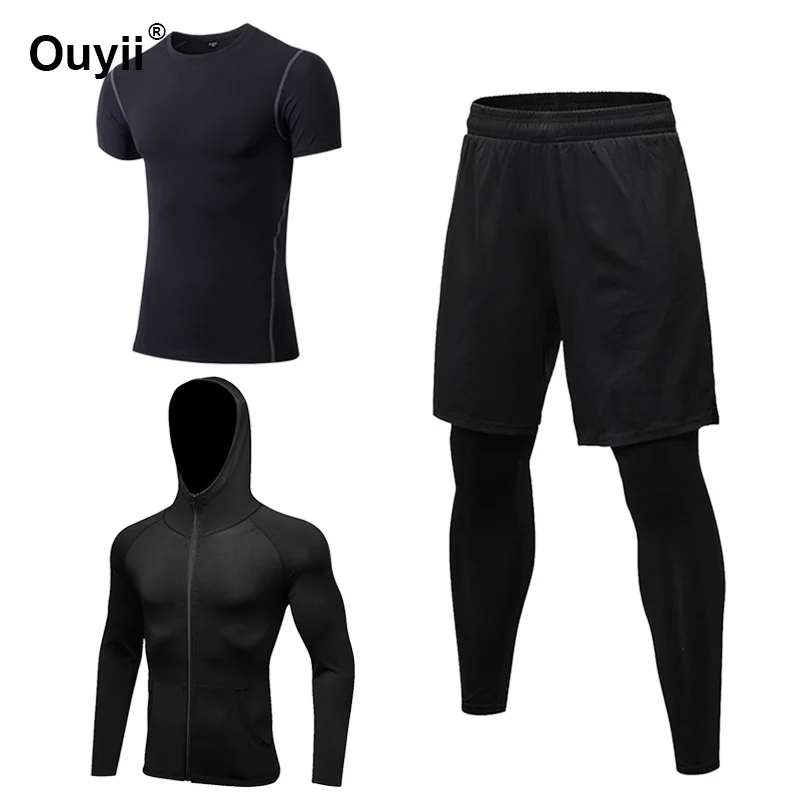 Новый мужской спортивный костюм быстросохнущая Спортивная одежда для бега