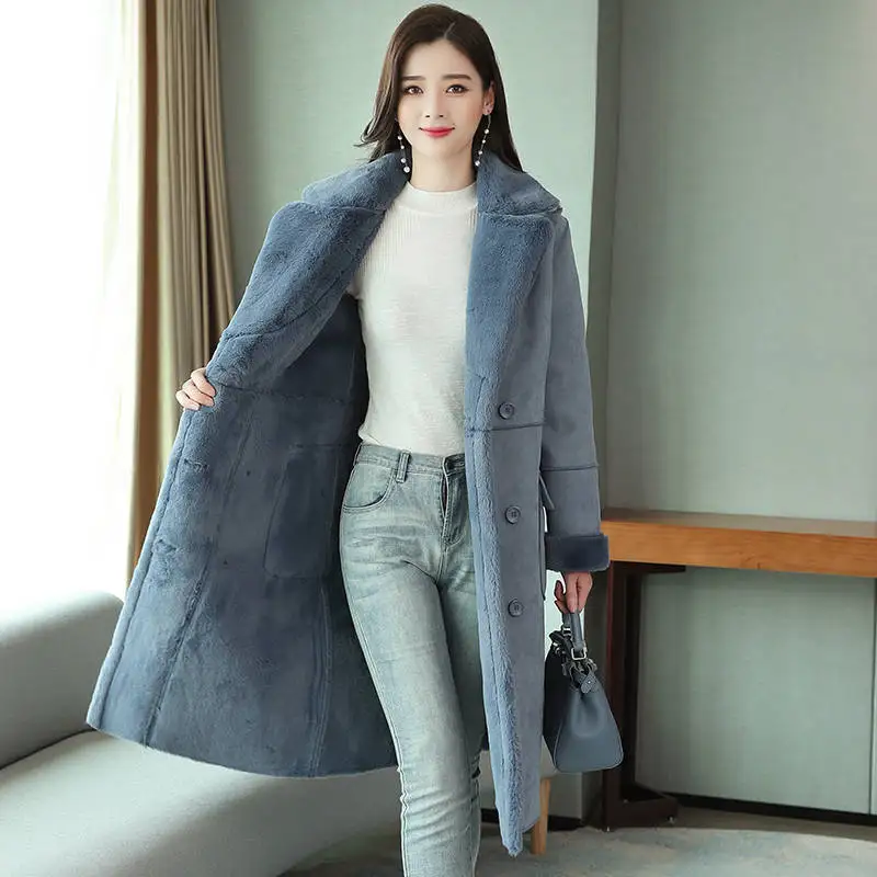 Manteau Femme, зимняя куртка, женское замшевое пальто из овечьей шерсти, толстое хлопковое стеганое макси пальто, длинная куртка, Женская парка, пальто для женщин, C5959 - Цвет: blue parkas