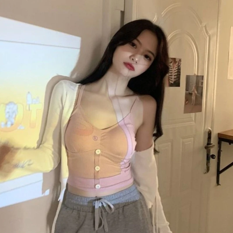 

Women Sexy V Neck Ribbed Knit Strappy Bralette Buttons Front Padded Camisole Bra 6XDA