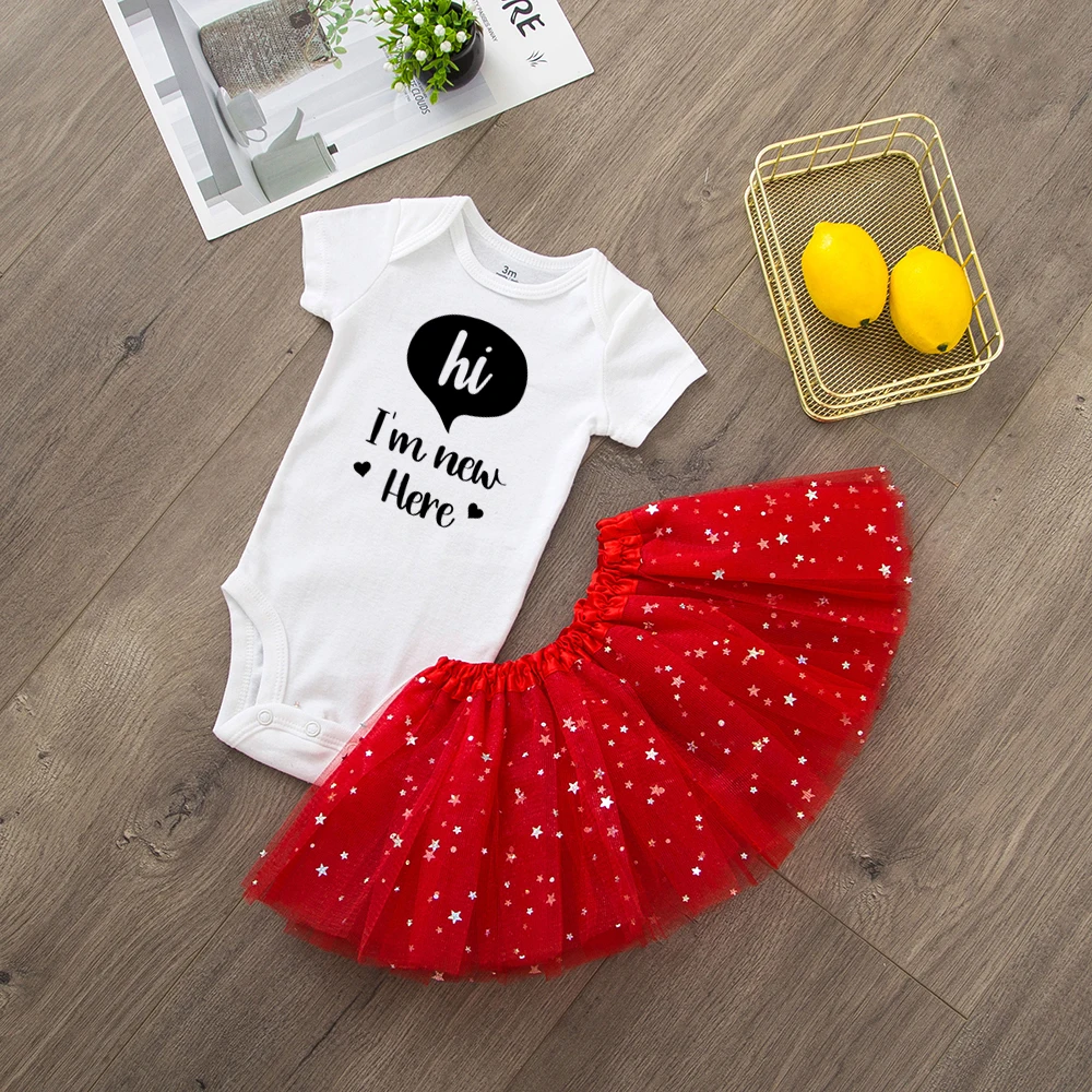 Новорожденный Комплект повседневной одежды для детей Привет I'm Here комплекты из