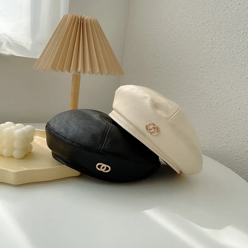 Весенняя осенняя мода Pu кожаная беретка для женщин, всегда актуальная ретро-шапочка в форме октагональной тыквы, женская девочка, повседневная шляпка для шопинга художника.