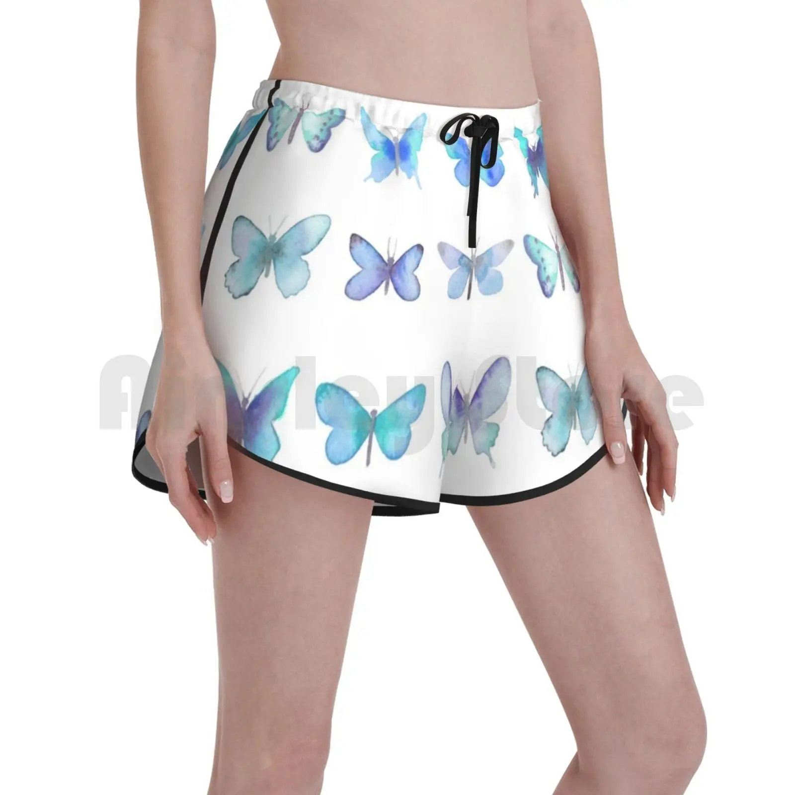 

Шорты для плавания с голубыми бабочками, пляжные шорты 976, акварельные бабочки