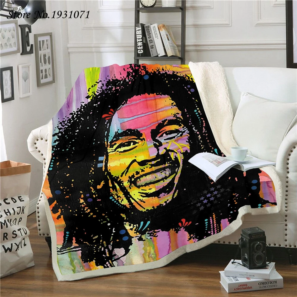 Флисовое одеяло Reggae Singer Bob Marley с 3D принтом для кровати толстое стеганое модное