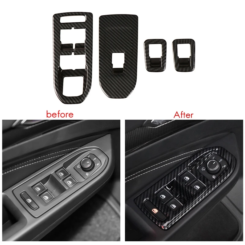 

Car Carbon Fiber Window Glass Lift Button Trim Switch Cover Door Armrest Panel Sticker For-Golf 8 MK8 2020 2021