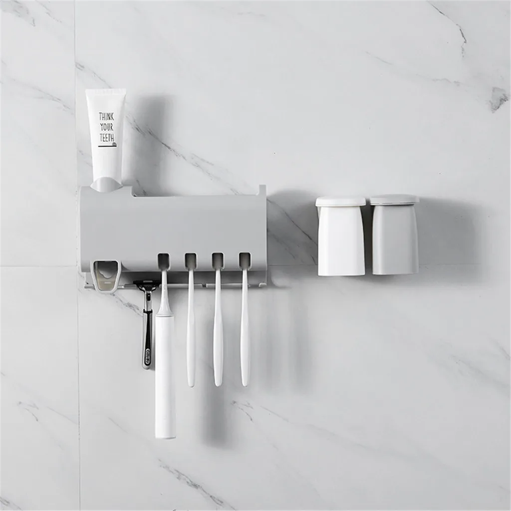 

Toothbrush Holder Toothpaste Squeezer Dispenser Wall Mount Storage Rack Energy UV Disinfectant Holder Bathroom Accessories Z0323