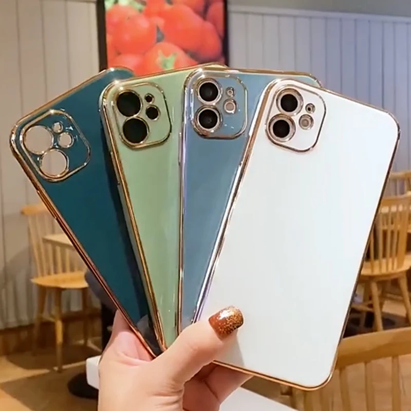 

Luxury Soft Silicone Plating Square Frame Case for IPhone 12 11 Pro Max Mini IPhone X XS XR SE 2020 7 8 Plus Phone Cover Coque