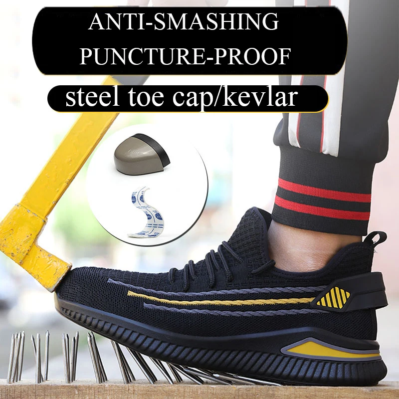 

Men Steel Toe Mesh Safety Shoes Lightweight Breathable Men's Work Shoes Anti-smashing Anti-piercing Men Boots Rubber Sole