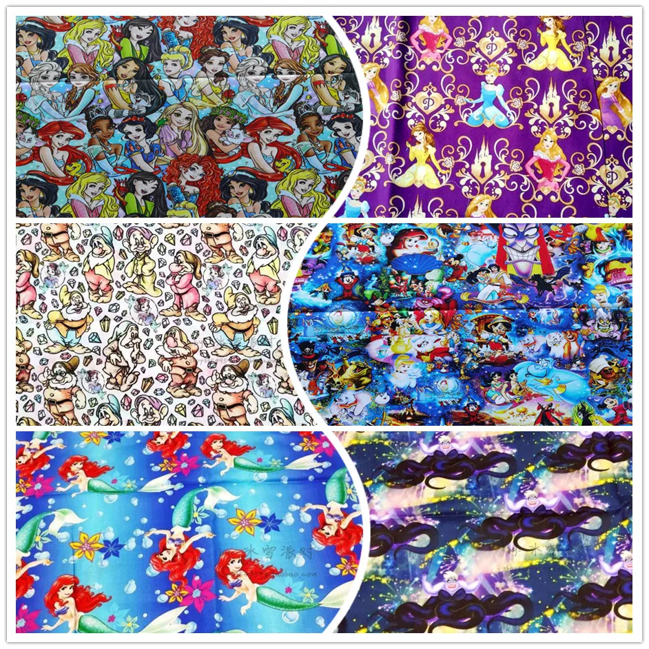 

1 ярд Disney Принцесса Русалка сборная 100% хлопчатобумажная ткань для девочек одежда домашний текстиль наволочка рукоделие сделай сам