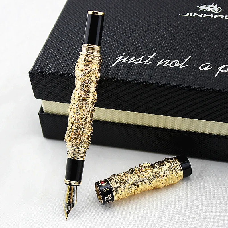 Jinhao винтажное золото-черное кольцо перьевая ручка двойной дракон каллиграфия Fude