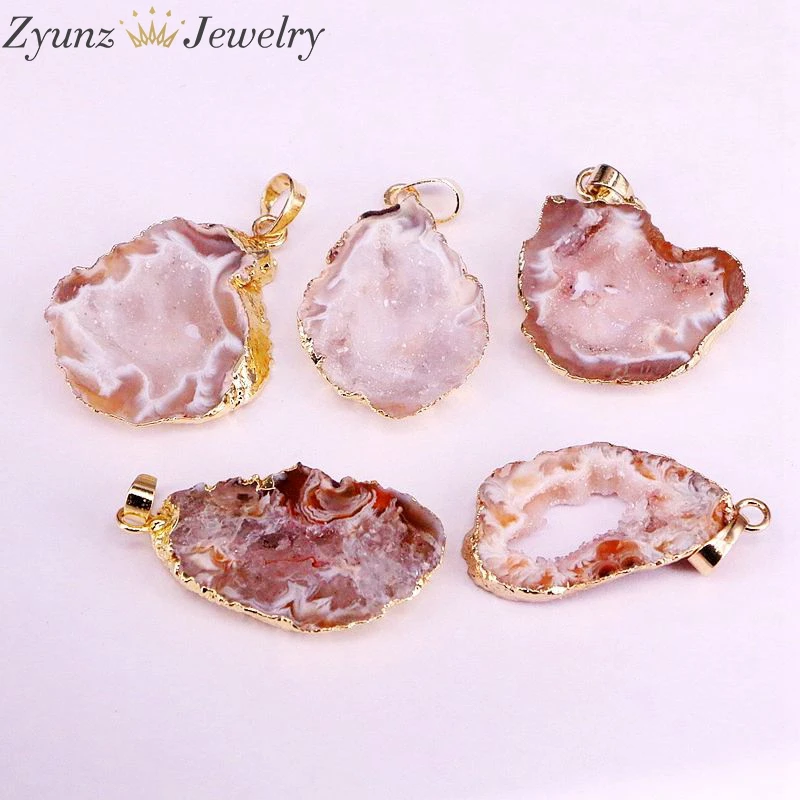 5 шт природа срез жеоды кварц камень кулон персиковый цвет Камни кварца Чарм