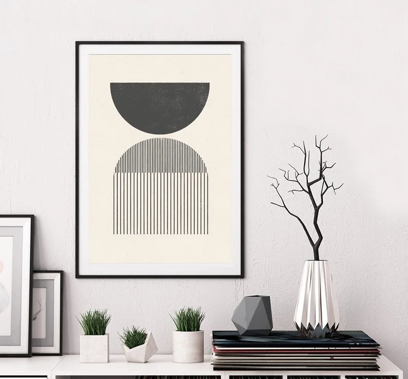 

Geometric Shapes & Neutral Colors Canvas Painting Mid century Style Woodblock Posters Print Wall Picture Home Decor Unframed