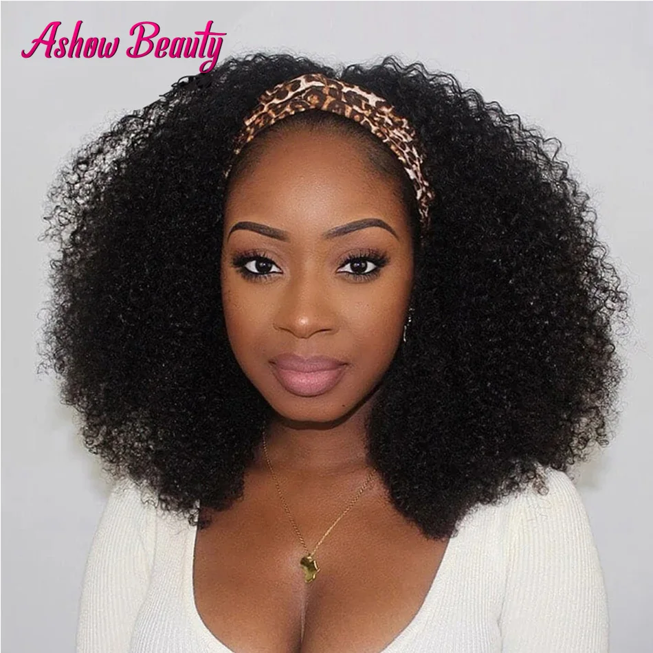 

Curly Headband Wig Afro Kinky Curly HeadBand Wigs Human Hair Remy Gluess Full Machine Wig 150% Brazilian Headband Wig Human Hair