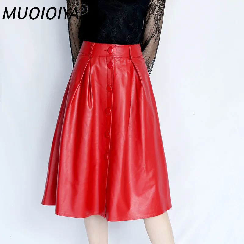 

Genuine Leather Skirt Women Real Natural Sheepskin Ladies Office Designs High Waist Long Maxi Skirts Female Red Black Plus Size