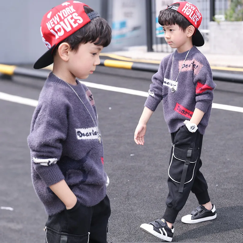 

Boys Sweater Kids Outwear Tops Jackets 2021 Purple Khaki Fleece Thicken Warm Winter Autumn Costume Teenage Children Clothing