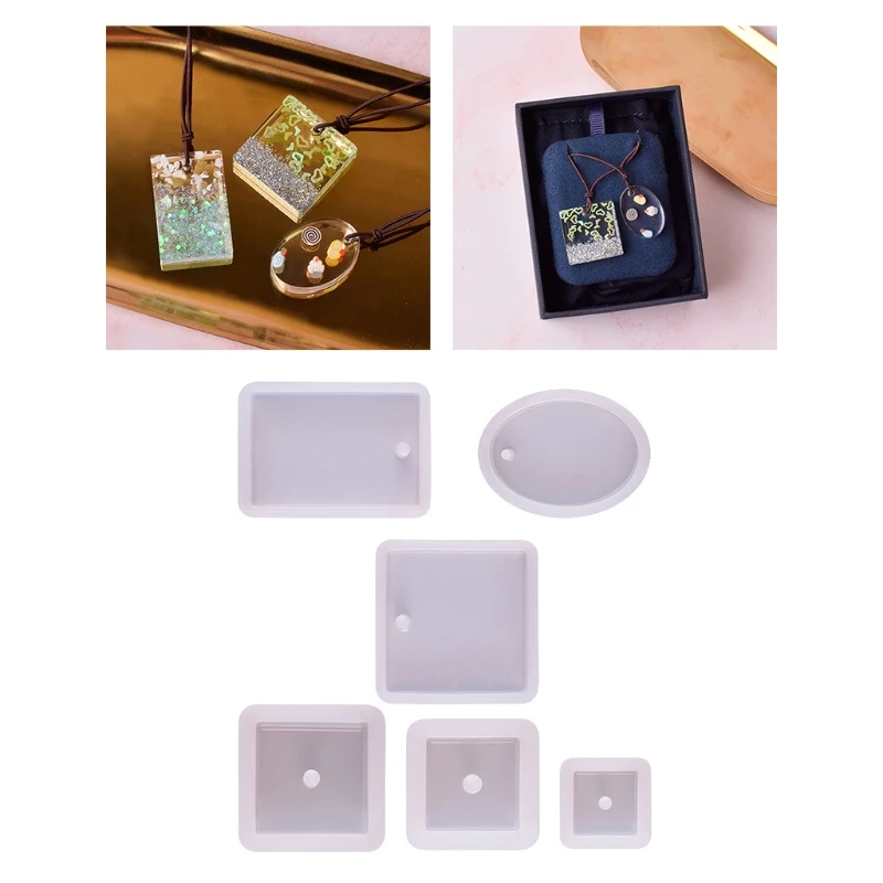 

6Pcs Ellipse Rectangle SquareResin Mold for Jewelry Pendant Making Silicone Mold Girls Loved Jewelry DIY Mold