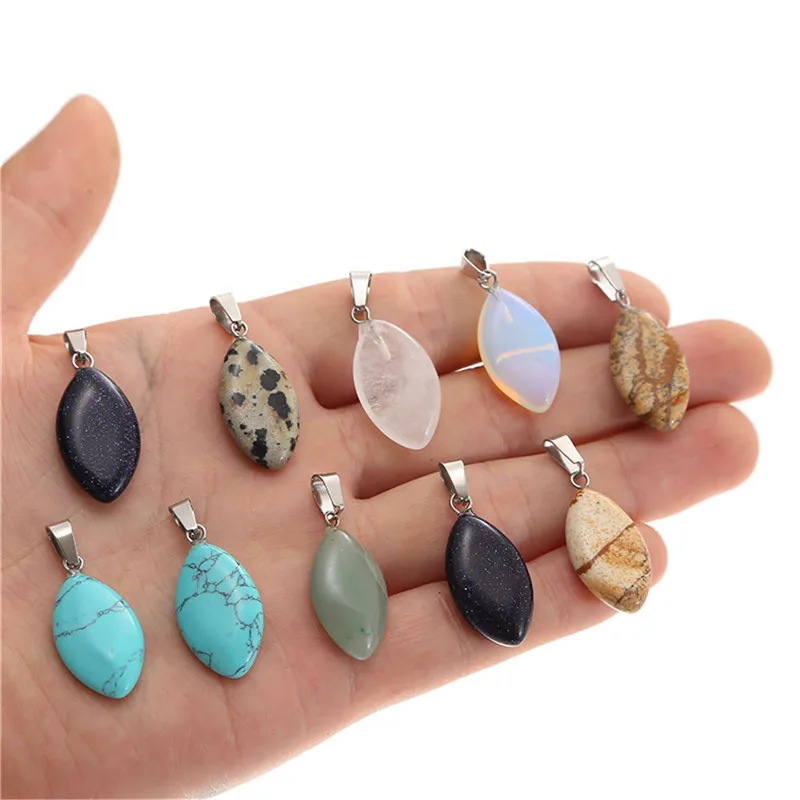 

Julie Wang 10PCS Natural Stone Charms Random Mixed Leaf Shape Small Pendant Women Necklace Bracelet Jewelry Making Accessory