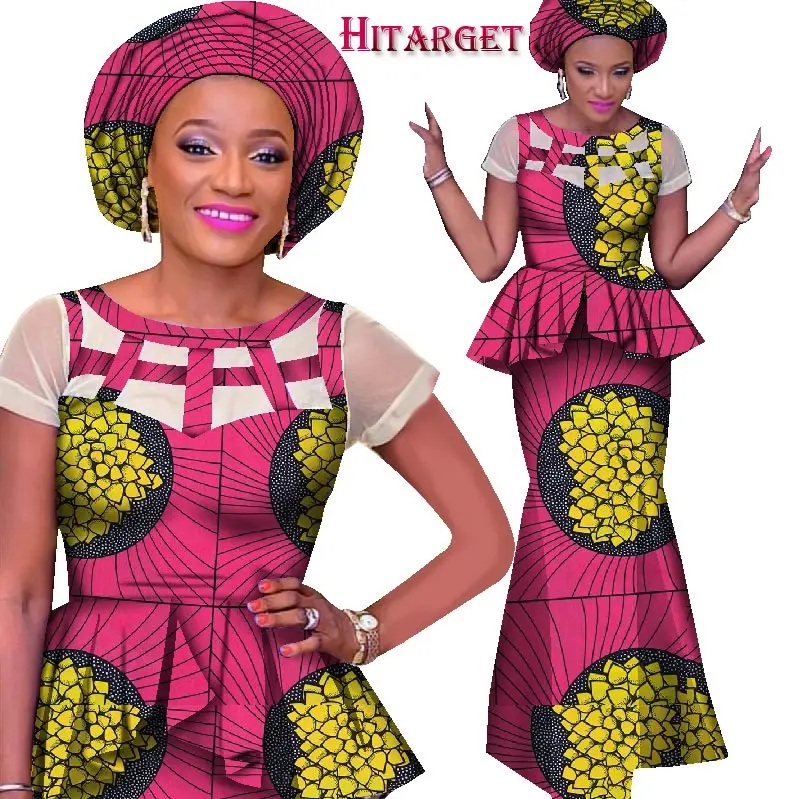 

African Ankara Print Skirt Set Unique Handmade Mermaid Skirt and Top Set Clothing Wedding Guest Dress Skirt with Head Tie WY1557