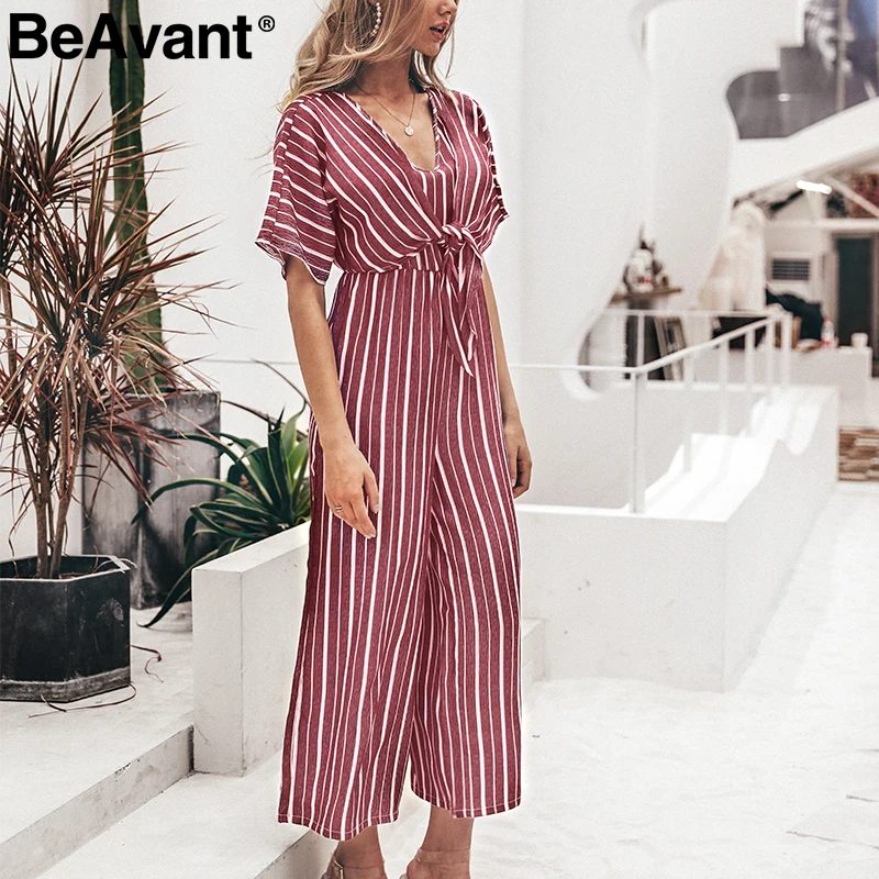 Женский комбинезон в полоску BeAvant повседневный Длинный летний с высокой талией и